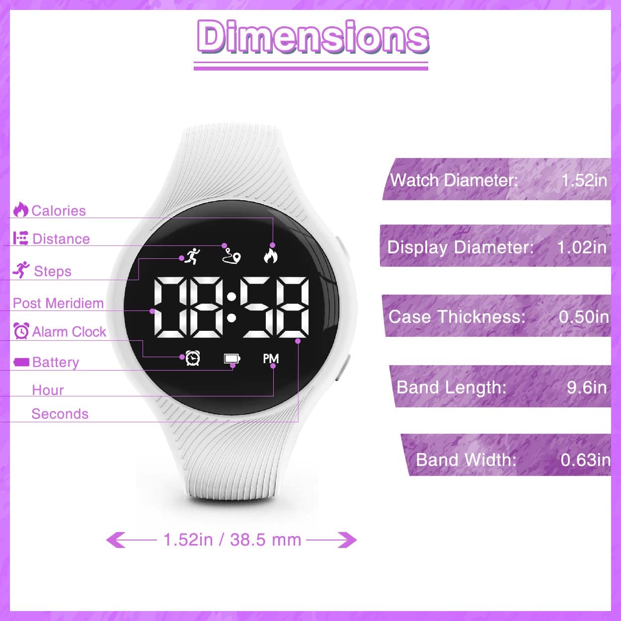 Konewos Children Simple Fitness Tracker Watch, Digital Step Counter Sport Watch, Waterproof Wristwatch, with Pedometer Alarm Clock Calendar for Kids Boy Girl Students (White-Square) (Square-Purple)