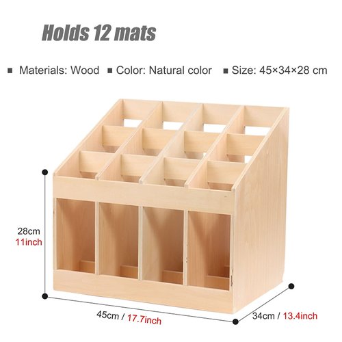 Workout Organizer Holder Wooden Yoga Mat Storage Rack, 12 Compartment Yoga Mat Holder Floor Storage Organizer for Exercise Mats/Pilates Mats