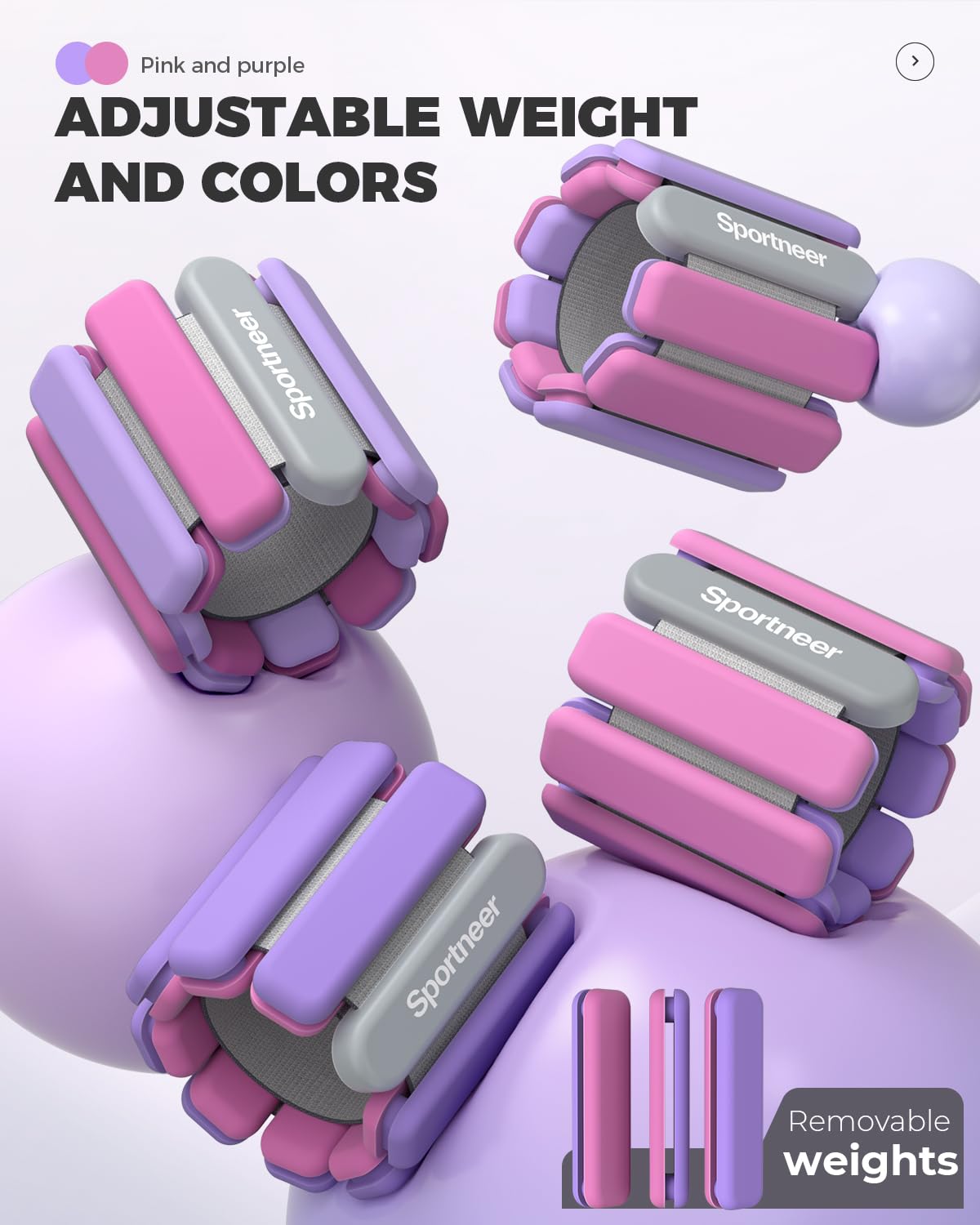Sportneer Wrist & Ankle Weights for Women Men 4 lbs (2 lb Each) Adjustable Silicone Weighted Bracelet Set for Gym Yoga Pilates Cardio Strength Training Wearable Arm Hand Workout Weights