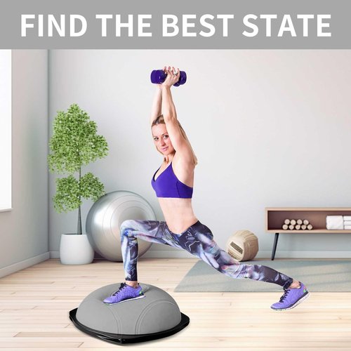 Half Yoga Ball, Stable Ball for Fitness, core Stability Training for Family Fitness Exercise, Skid Equipment for Training， Exercise Equipment (Grey Pill-Medium)