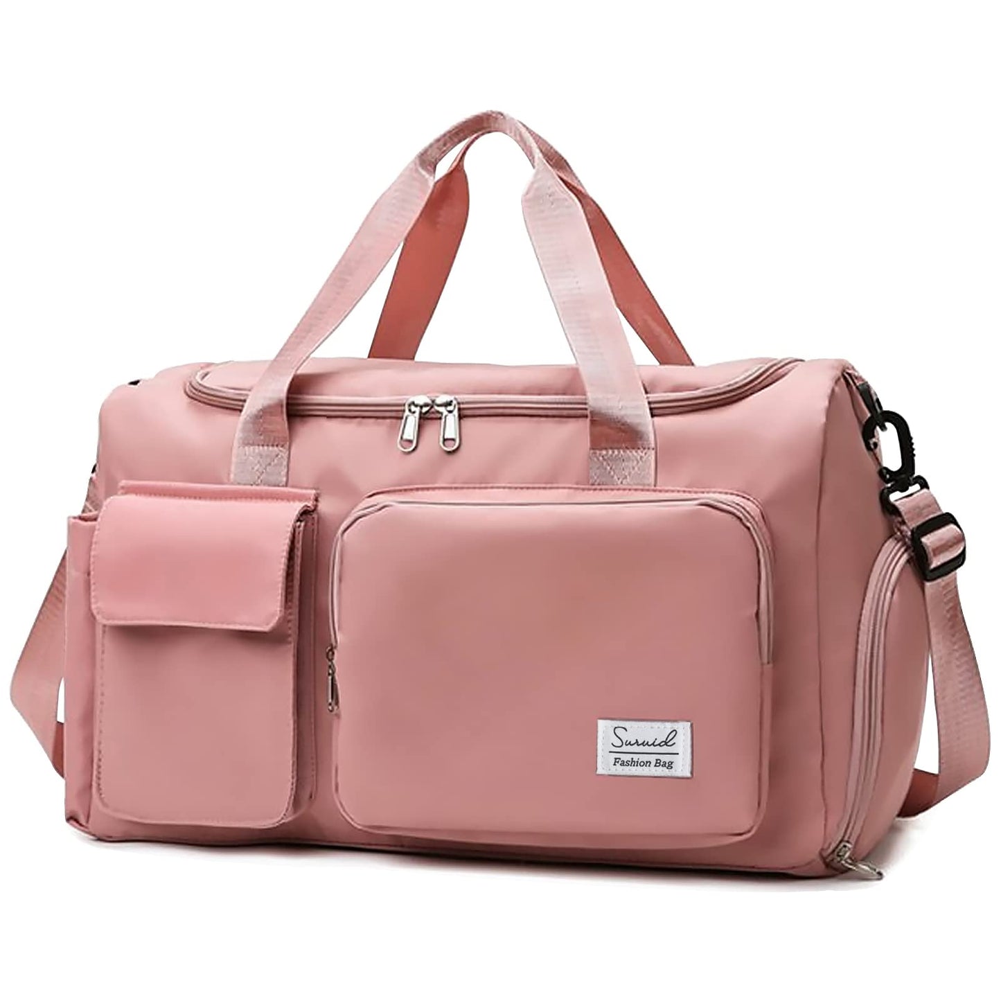 Suruid Sports Gym Duffel Bag with Shoes Compartment and Dry Wet Separated Pocket for Men and Women - Overnight Weekender Training Handbag Yoga Bag - Pink