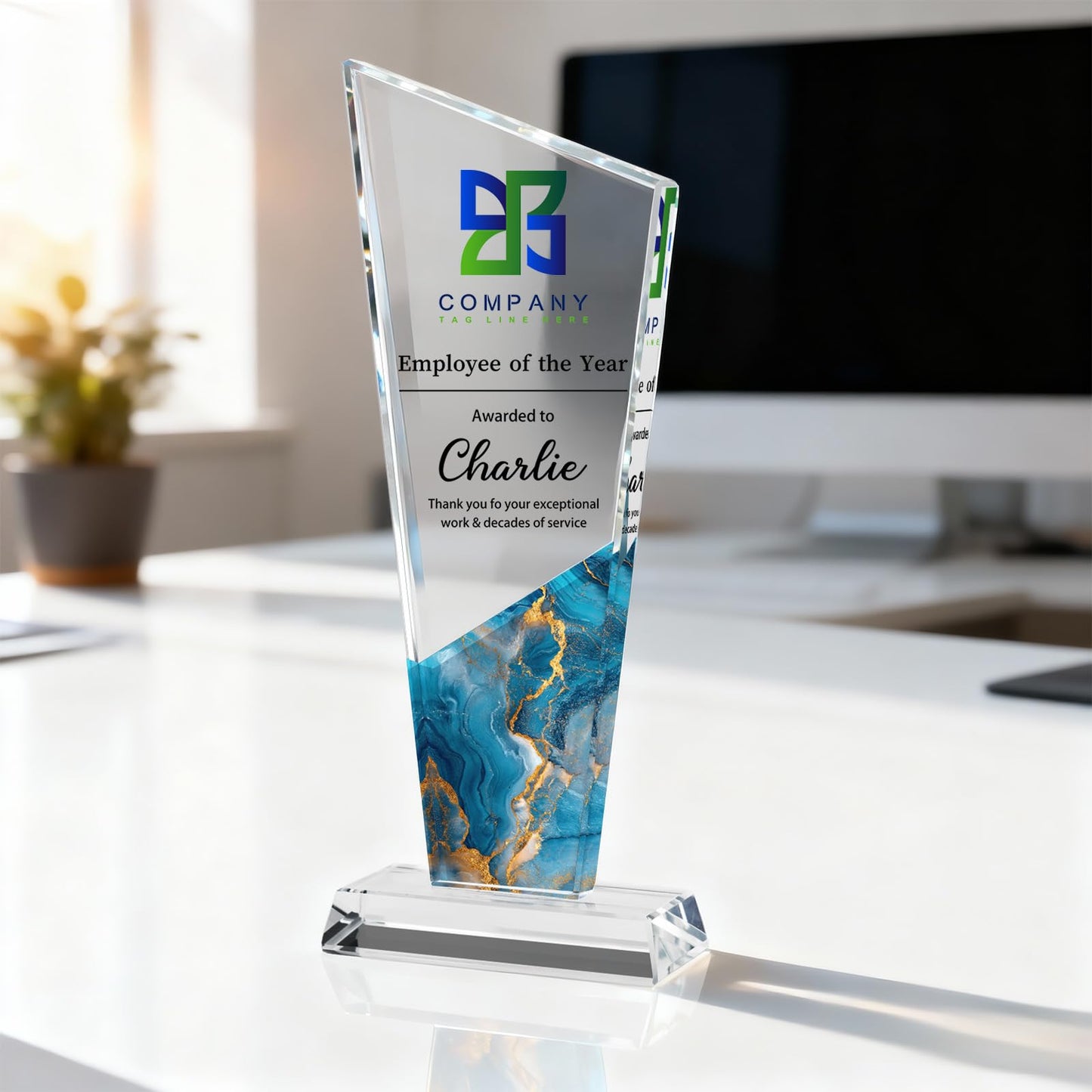 Pozetazas Custom Crystal Trophy Award, Personalized Awards and Trophies with Text Logo Photo, Employee Appreciation Gifts, Retirement Farewell, Thank You Gifts