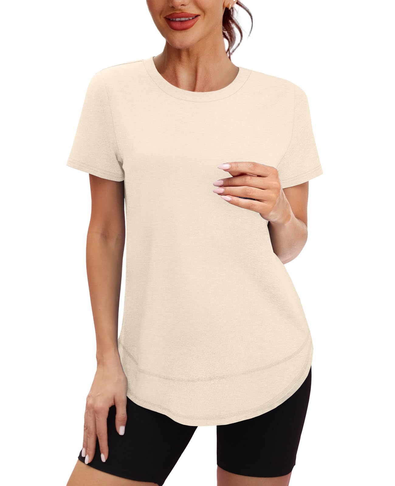 Short Sleeve Shirts for Women Workout Pilates Outfits Tennis Summer Tops 2026 Beach Vacation Clothes White M