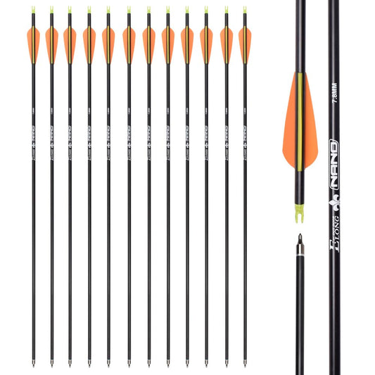 26 inch Carbon Arrow Hunting Arrows with 100 Grain Removable Tips for Archery Compound & Recurve & Traditional Bow Practice Shooting (Pack of 12)