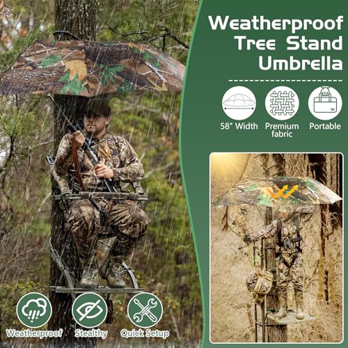 58-Inch Tree Stand Umbrella - Portable Weatherproof Hunting Shade Camo