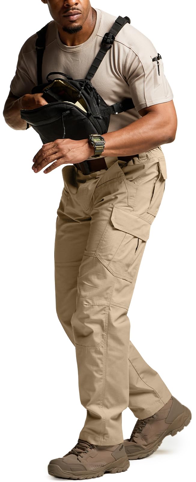 CQR Men's Tactical Pants, Water Resistant Ripstop Cargo Pants, Lightweight EDC Work Hiking Pants, Outdoor Apparel, Raider Khaki, 34W x 34L