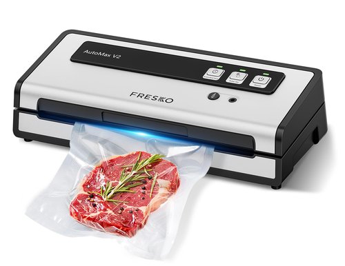 FRESKO Automatic Vacuum Sealer 95KPA Double Pump | Double Heat Seal for 8X Freshness | Pulse Vac Mode for Delicate Foods | Starter Kit with Bags 10-Pack