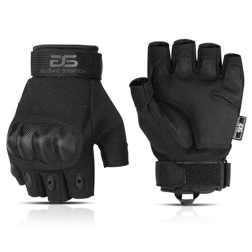Glove Station- Fingerless Knuckle Tactical Gloves for Men - Motorcycle Gloves for Tactical Shooting, Airsoft, Hunting, Police Work and Hiking - Black/X-Large