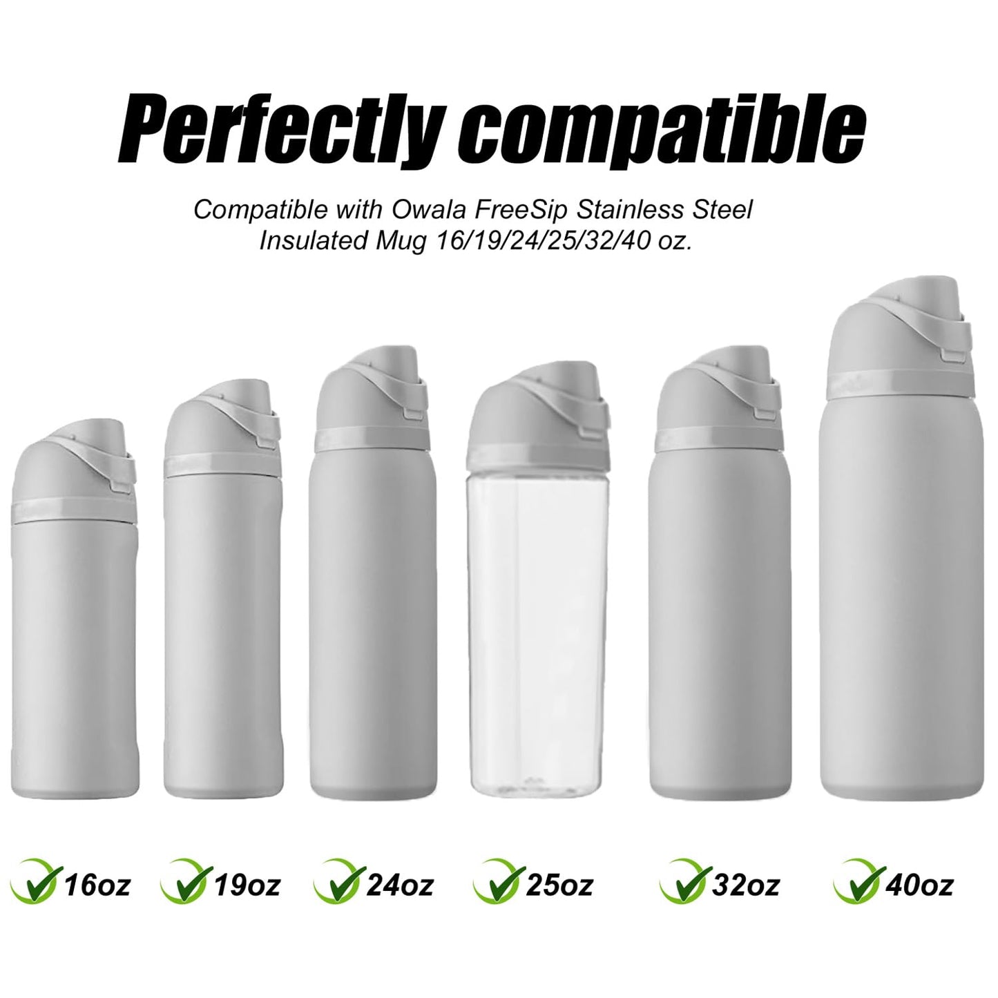4pcs Bottle Seal Ring & Replacement Stopper for Owala FreeSip 16oz 19oz 24oz 32oz 40oz, Silicone O Ring Water Bottle Lid Parts, Cap Mouth Plug Gasket Accessories, BPA-Free (Black, White)