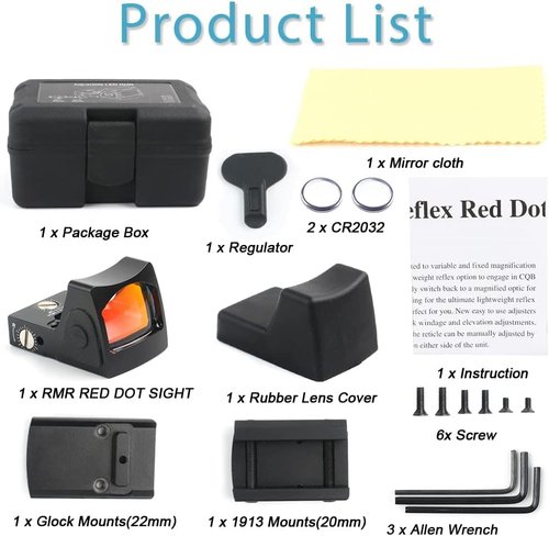 GOTICAL CNC-Machined Fiber Optic Set Front & Rear Handgun Sights for Glock Pistols Standard Models (Mini Red Dot Sight)