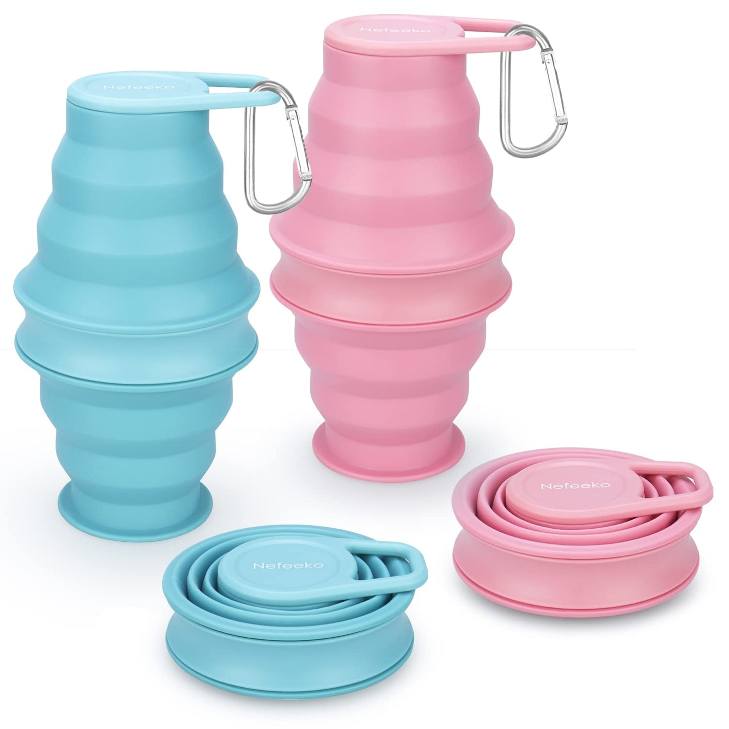 Nefeeko Collapsible Water Bottle,2 Pack 17oz Reuseable BPA Free Silicone Foldable Water Bottles for Travel Gym Camping Hiking, Portable Leak Proof Sports Water Bottle with Carabiner