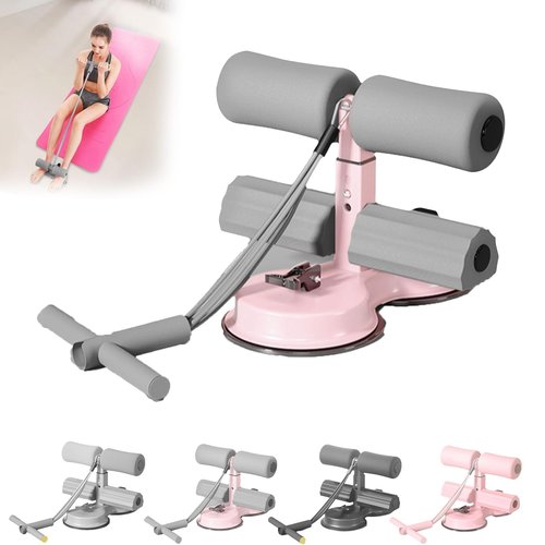 Ab Training Auxiliary Device, Portable Adjustable Sit up Core Exercise Equipment, Double Suction Cups Three Levels of Height Multi-functional Exercise Ab Machine for Home Gym (Grey Pink)