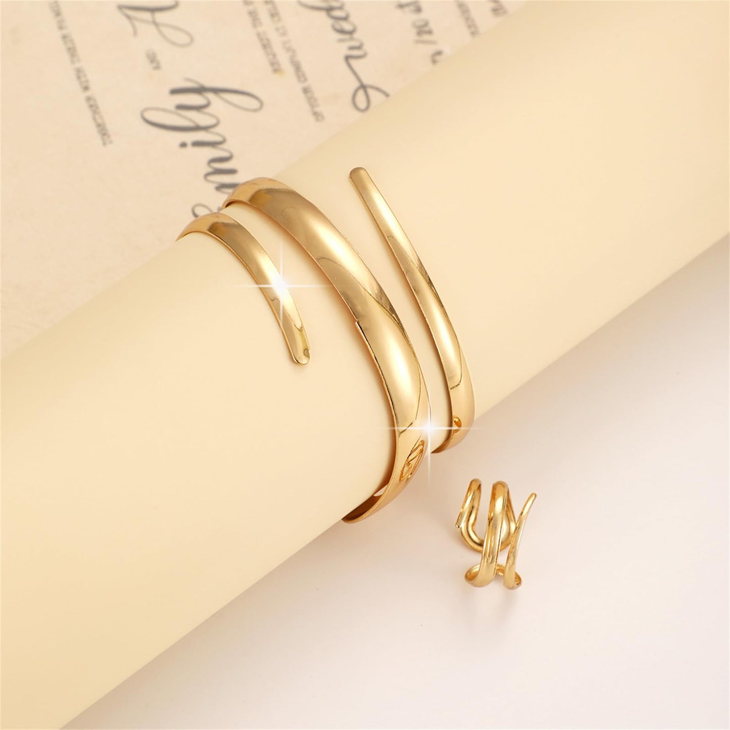 Annpro Chunky Cuff Bracelet with Ring Jewelry Set for Women Minimalist Wide Open Bracelet Simple Punk Snake Wrist Cuff Trendy Statement Jewelry (Style-C)