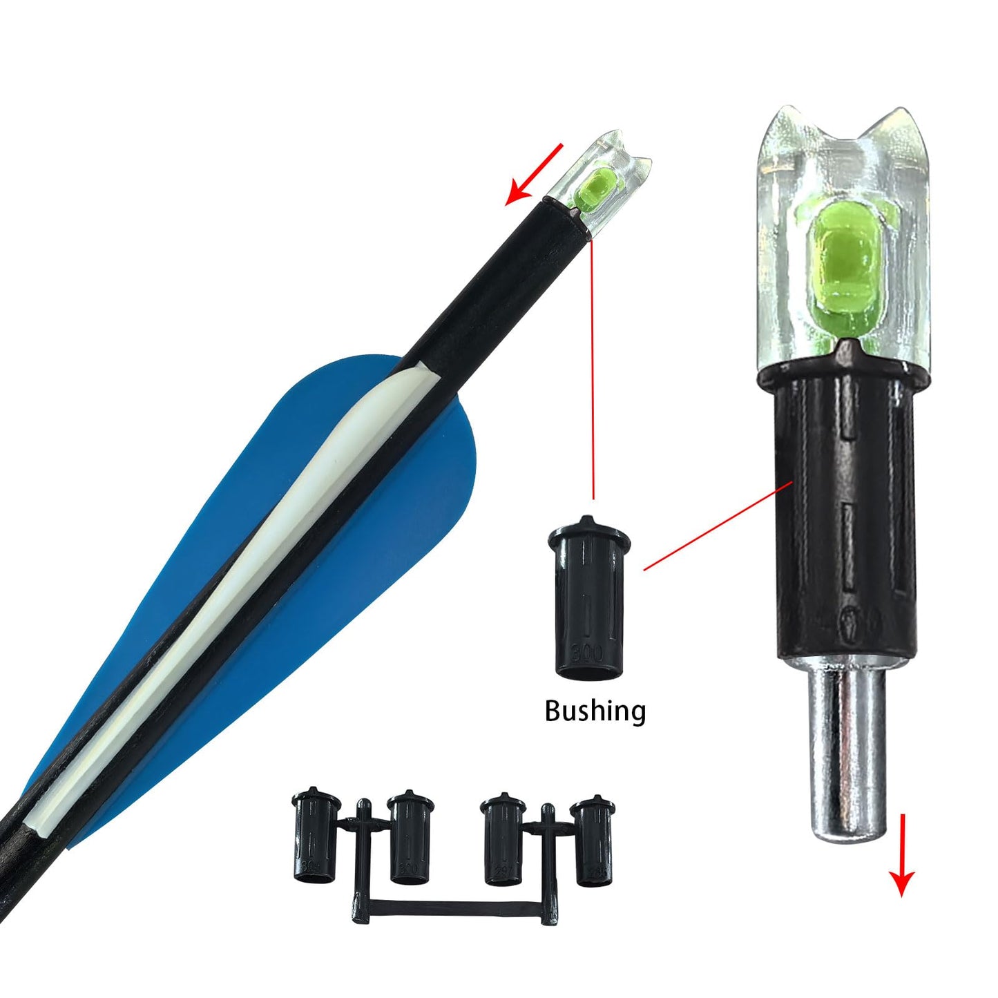 xxiaojun 18PCS Lighted Nocks for Crossbow Arrows with .252 .285 .297 .300 .305 Inside Diameter,High Visibility Led Arrow Nocks,Half-Moon Light up Knocks for Archery Hunting.