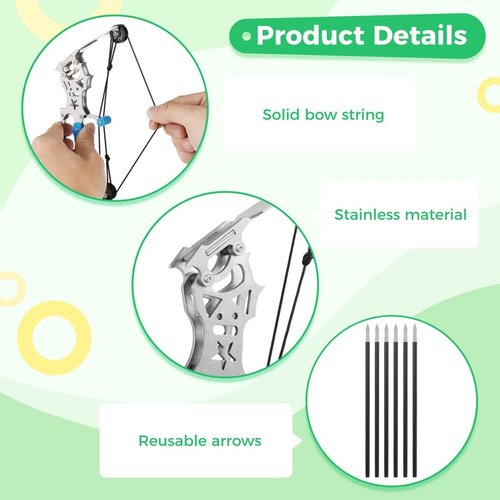 Stainless Steel Mini Compound Bow Set, Pocket-Sized Archery Kit for Practice, Gift Idea for Kids and Adults
