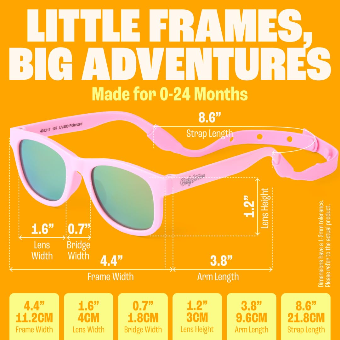 BABY SUNNIES Polarized Baby Sunglasses with Strap - Unbreakable Flexible Infant Sunglasses for Toddlers & Newborns 0-24 Months - Pink - Baby Beach Essentials - Infant Travel Essentials