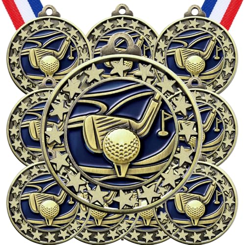 Golf Award Medals with Neck Ribbons 12 Pack - Participation Trophies for Kids & Adults