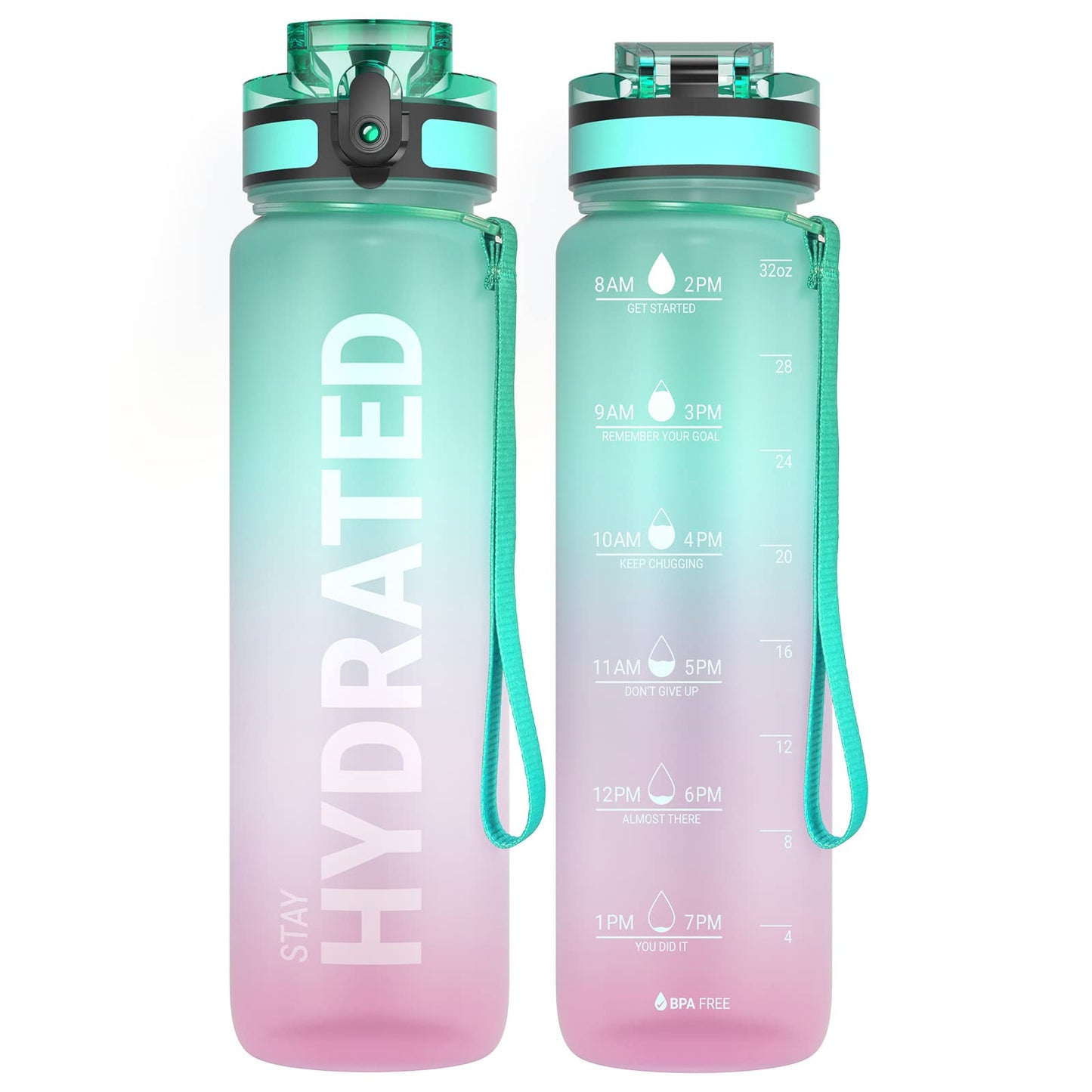 Sahara Sailor Water Bottle, 32/25/17oz Durable and Leakproof Water Bottles Motivational with Time Marker, Tritan, BPA Free, Wide Mouth with Easy Clean Brush for Gym, Travel, School, Office (1 Bottle)