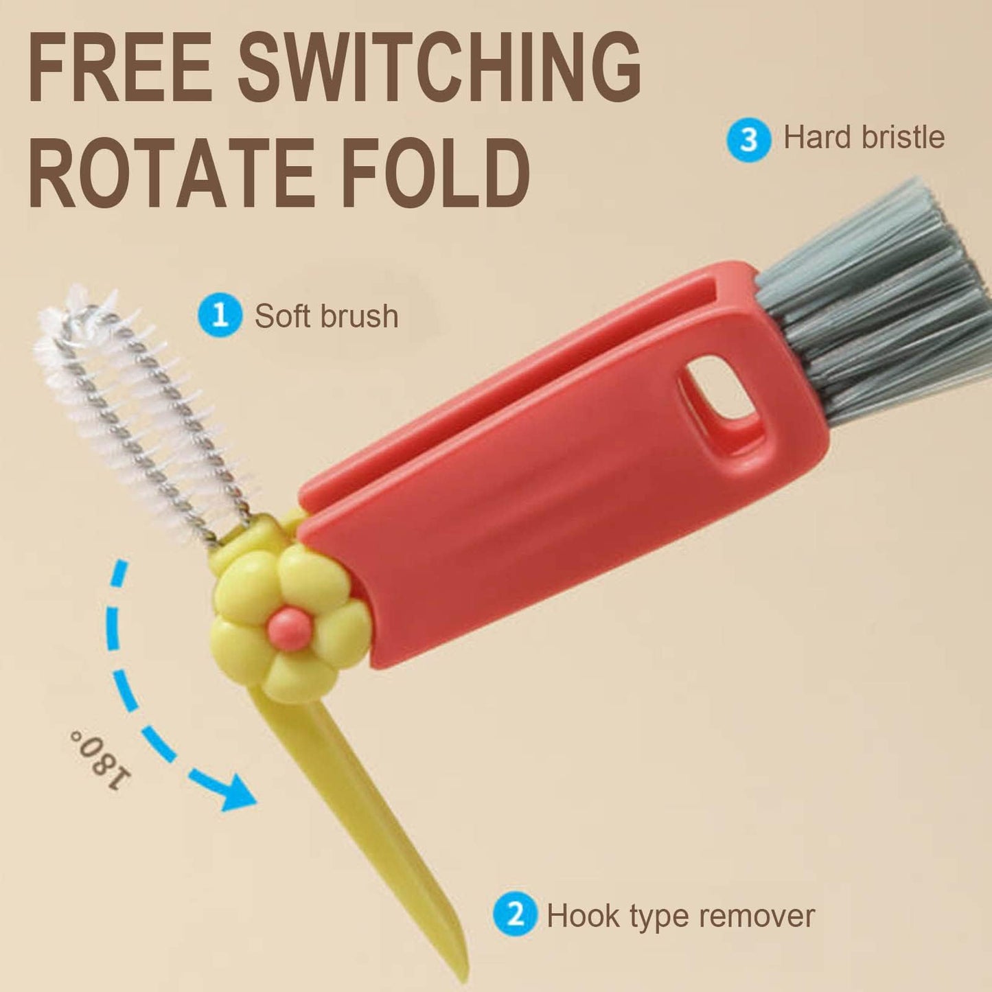 2024 New 3 in 1 Multifunctional Cleaning Brush, Portable Cup Lid Cleaner for Baby Bottles and Tight Spaces