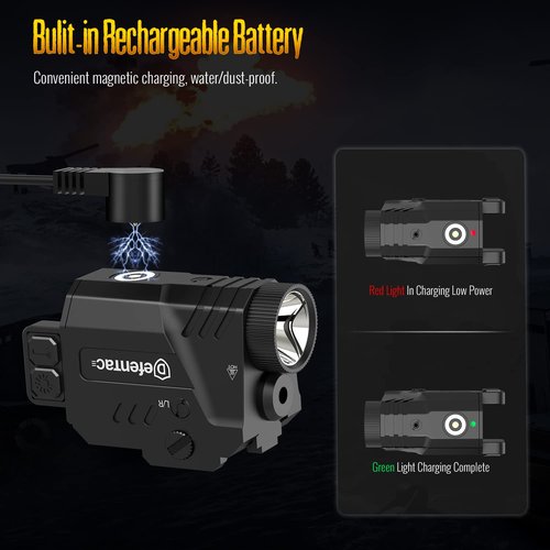 DEFENTAC Pistol Laser Light Combo 680 Lumens, Strobe Tactical Flashlight with Green Beams for Guns W/a Rail, Magnetic Rechargeable