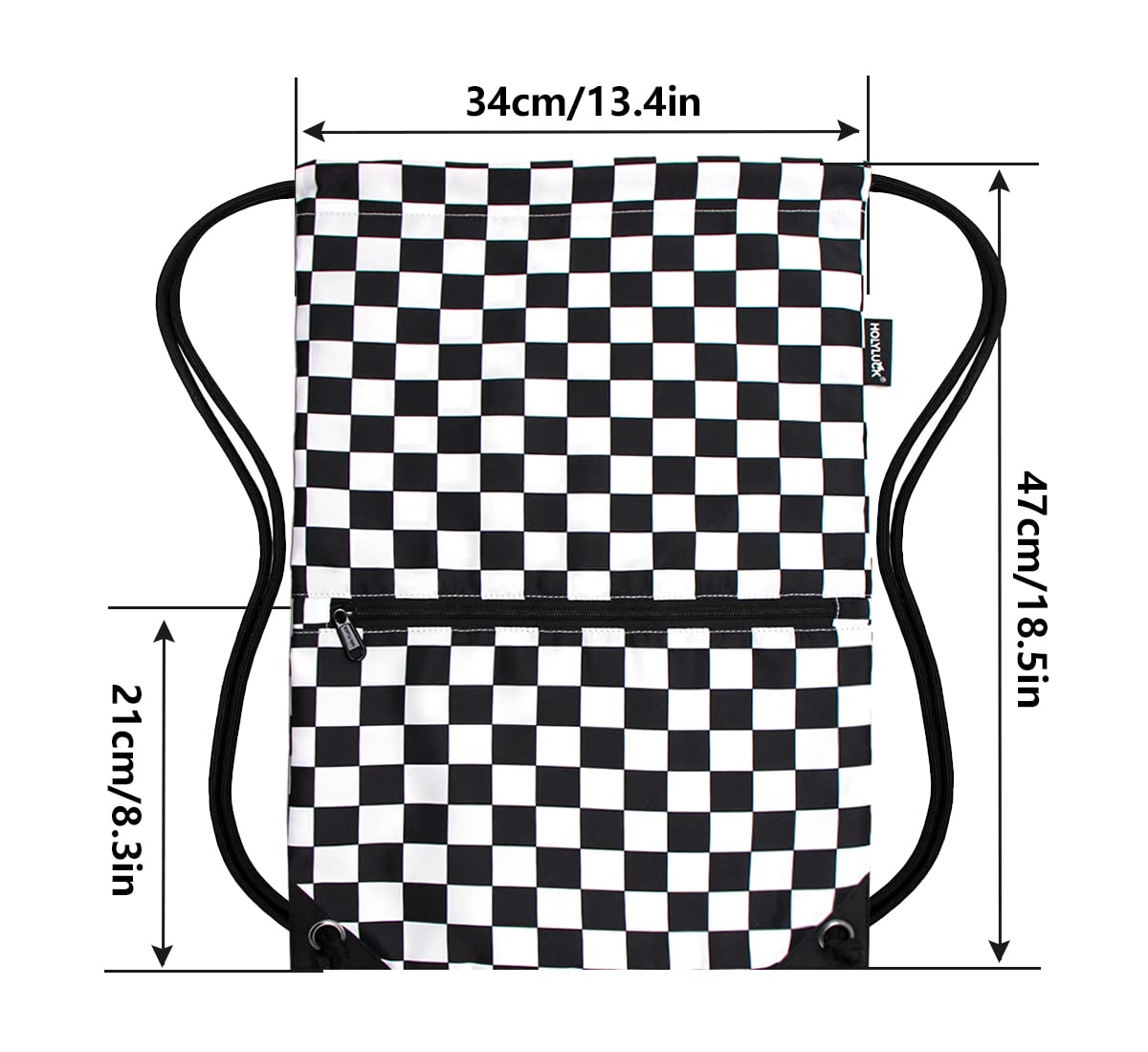 HOLYLUCK Drawstring Backpack Bag Sport Gym Sackpack (Black and white grid)