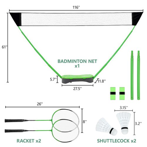 FBSPORT Portable Badminton Net Set with Storage Base, Folding Volleyball Badminton Set with 2 Badminton Rackets 2 Shuttlecocks 10x5 ft Net, Easy Setup for Beach Backyard Combo Set Sport Games