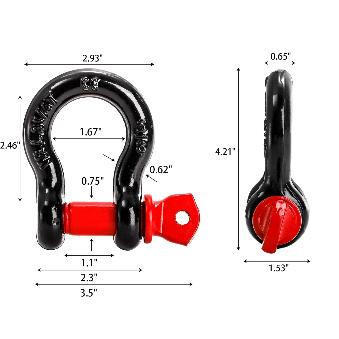 Bekith 4 Pack 5/8" D Ring Shackle 3.25 Ton (7165 Lbs) Capacity with 3/4" Pin Heavy Duty Shackles for Tow Strap, Winch, Off-Road Truck Vehicle Recovery