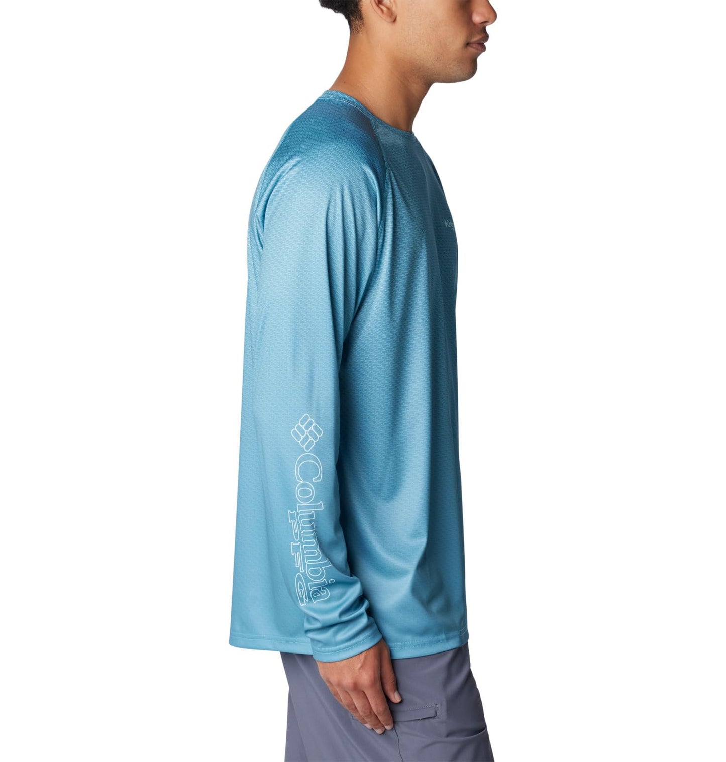 Columbia Men's Super Terminal Tackle PFG Super Fade Long Sleeve, Canyon Blue/Fish Hooks Super Fade, X-Large