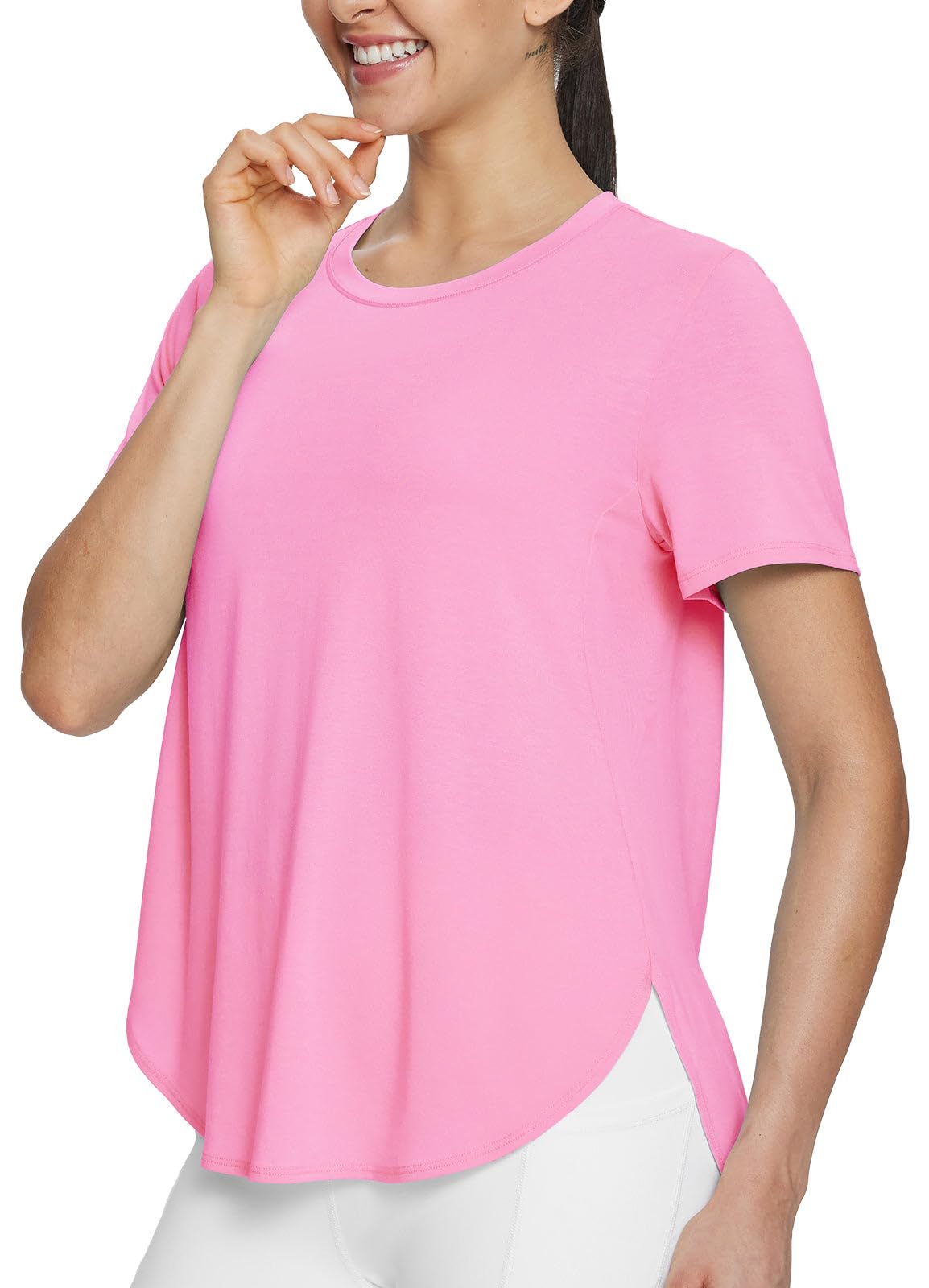 baleaf Women's Workout Shirts Short Sleeve Athletic Tops Lightweight Loose Fit for Running Exercise Yoga T-Shirts Pink L