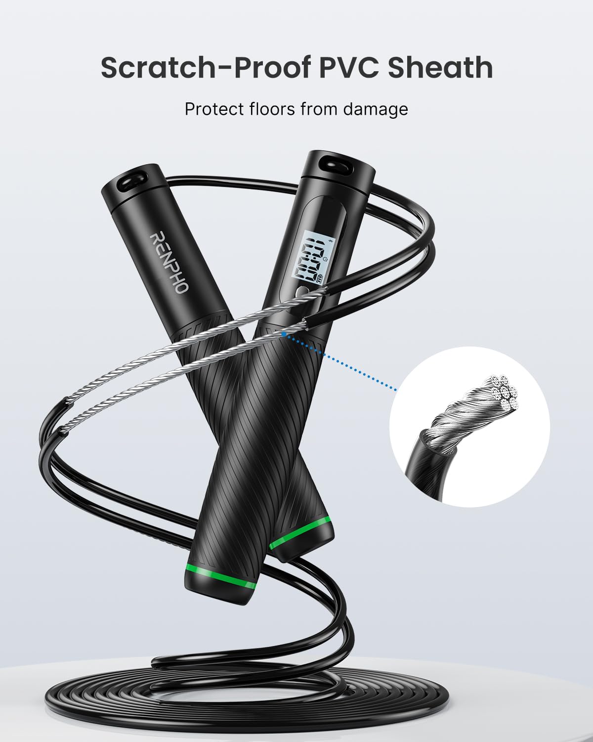 RENPHO Smart Skipping Rope with Counter, Adjustable Jump Ropes for Fitness, Skip Rope with APP Data Analysis, Workout Equipment for Women Men Adult Kids, Burn Calories, Boxing Jumping Rope, Gym, MMA
