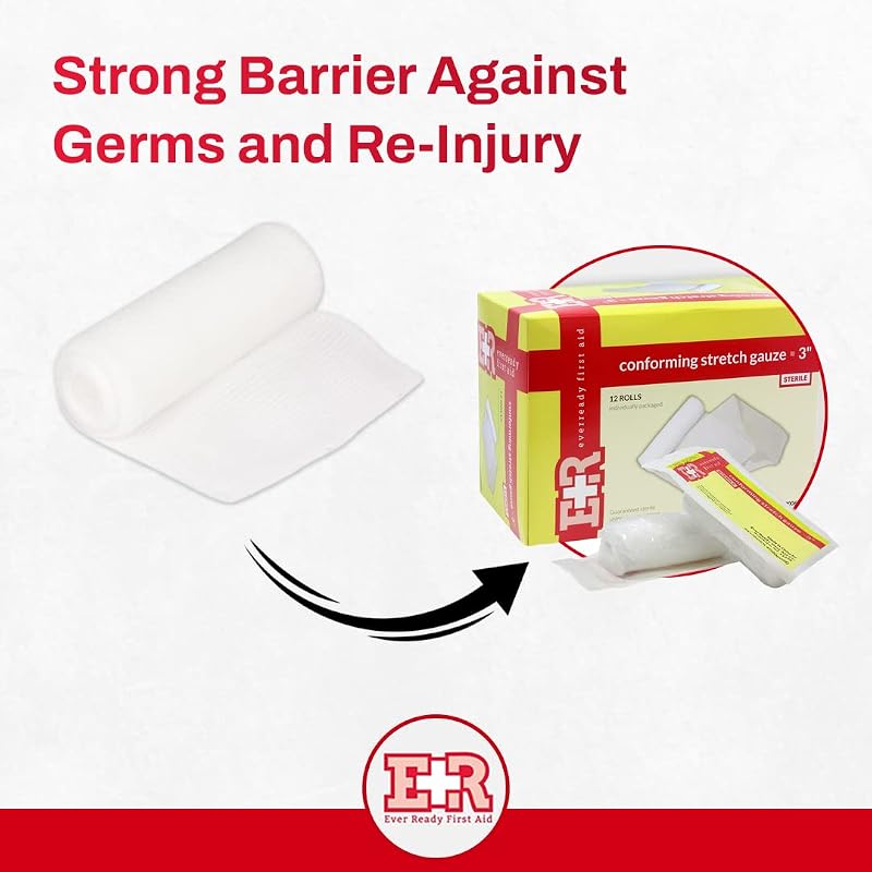 Sterile Conforming Gauze Roll Bandage 3 in x 4.1 yd - Box of 12 (Pack of 3) Ever Ready First Aid
