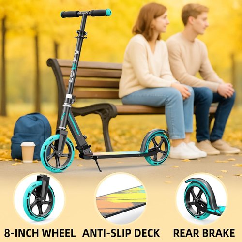 Scooter for Kids 6–12 & Adults, Foldable Kids Scooter with Big Wheels, Adjustable Height, Aluminium Frame, Holds Up to 240 LBS