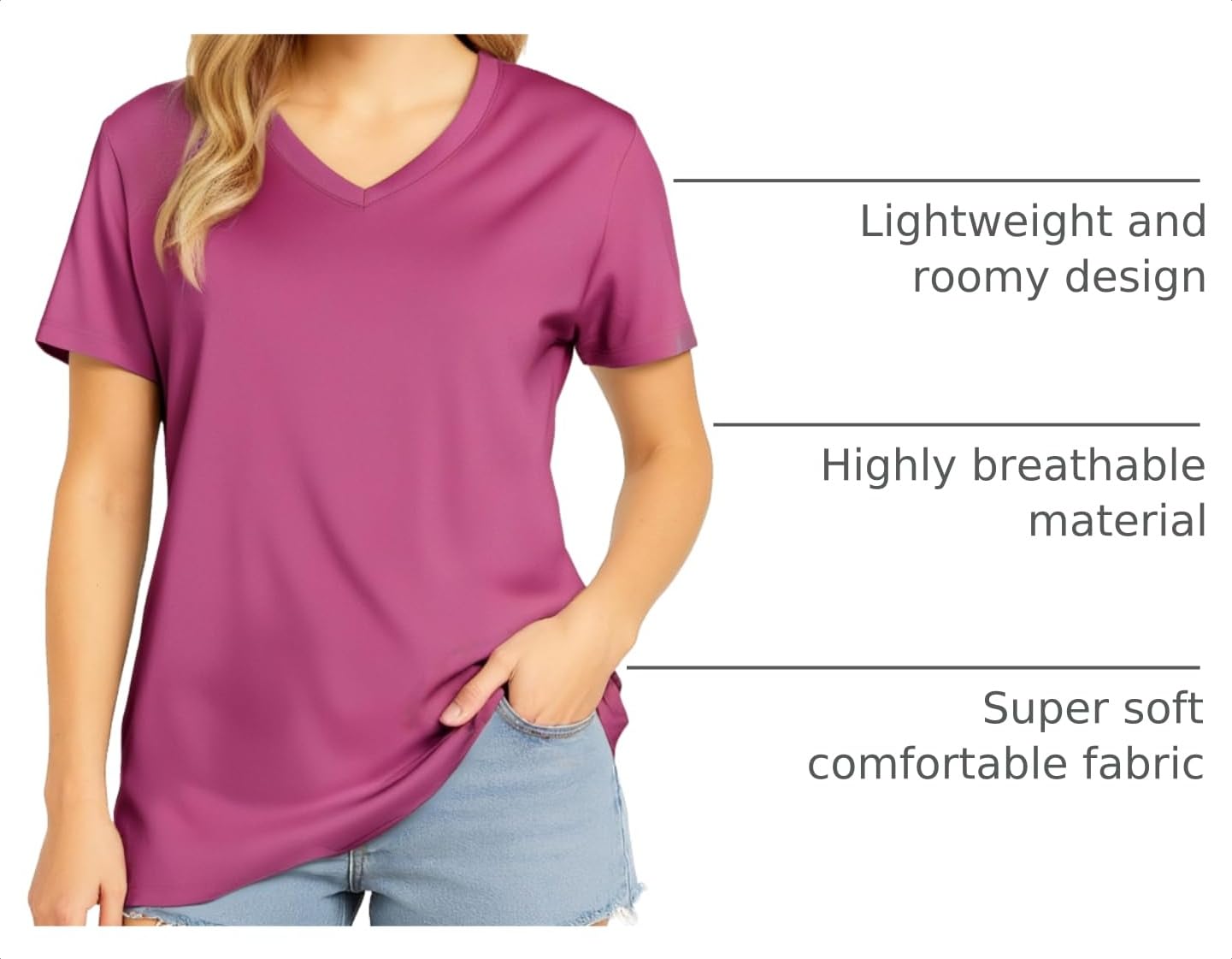 Opna V Neck T Shirts for Women, Athletic Short Sleeve Workout Top with UV Sun Protection, Quick Dry & Moisture Wicking Shirts for Women Gym Running Yoga Pink Orchid