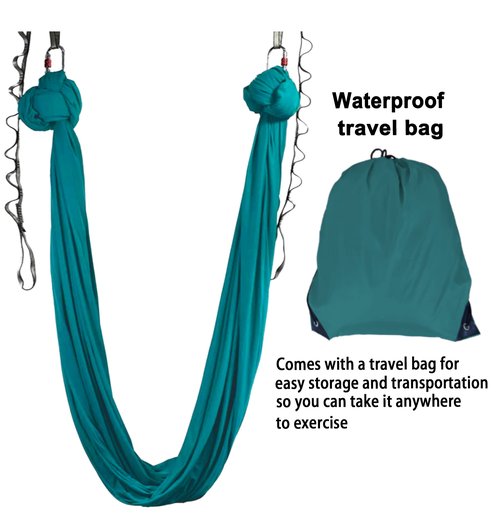 PFONB Aerial Silks-Premium Aerial Yoga Hammock Swing 5.5 x 3 Yards for Antigravity Yoga,Inversion Exercises,Improved Flexibility Core Strength-Daisy chains,Carabiners and Pose Guide(Blackish Green)
