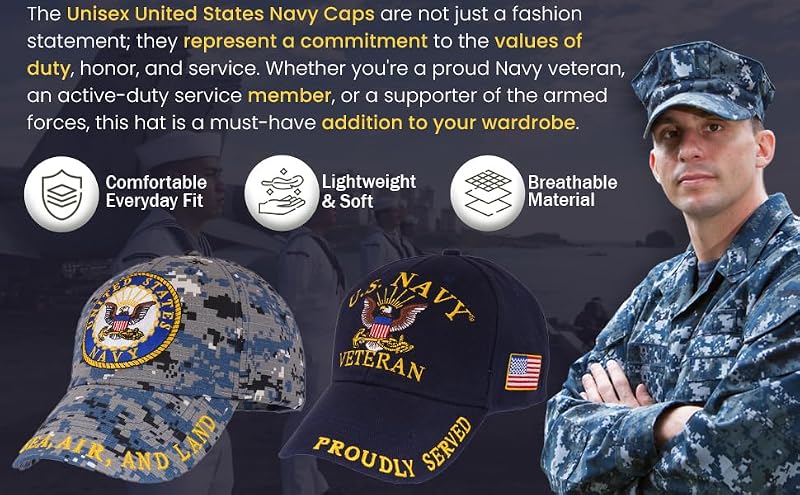 Unisex US Navy Cap - Navy Blue One Size Officially Licensed Military Hat
