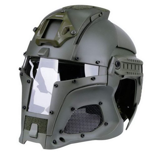 Simways Cosplay Airsoft Full Face Head Helmet Tactical Sorta-Kinda Mandalorian/Galac-Tac Airsoft Helmet with Exchangable Lens(Green)