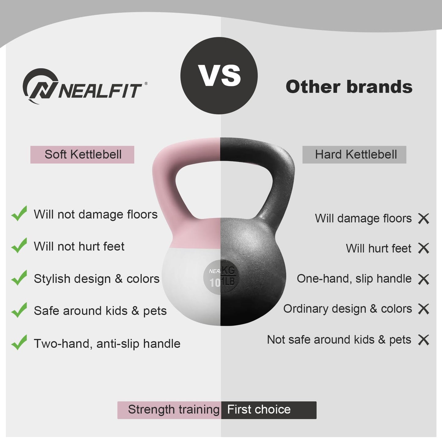 NEALFIT Soft Kettlebell 5LB/10LB/15LB/20LB/25LB, Kettlebells for Home Gym Strength Training, Anti-Slip Fitness Weights for Men Women (20LB Pink-White)
