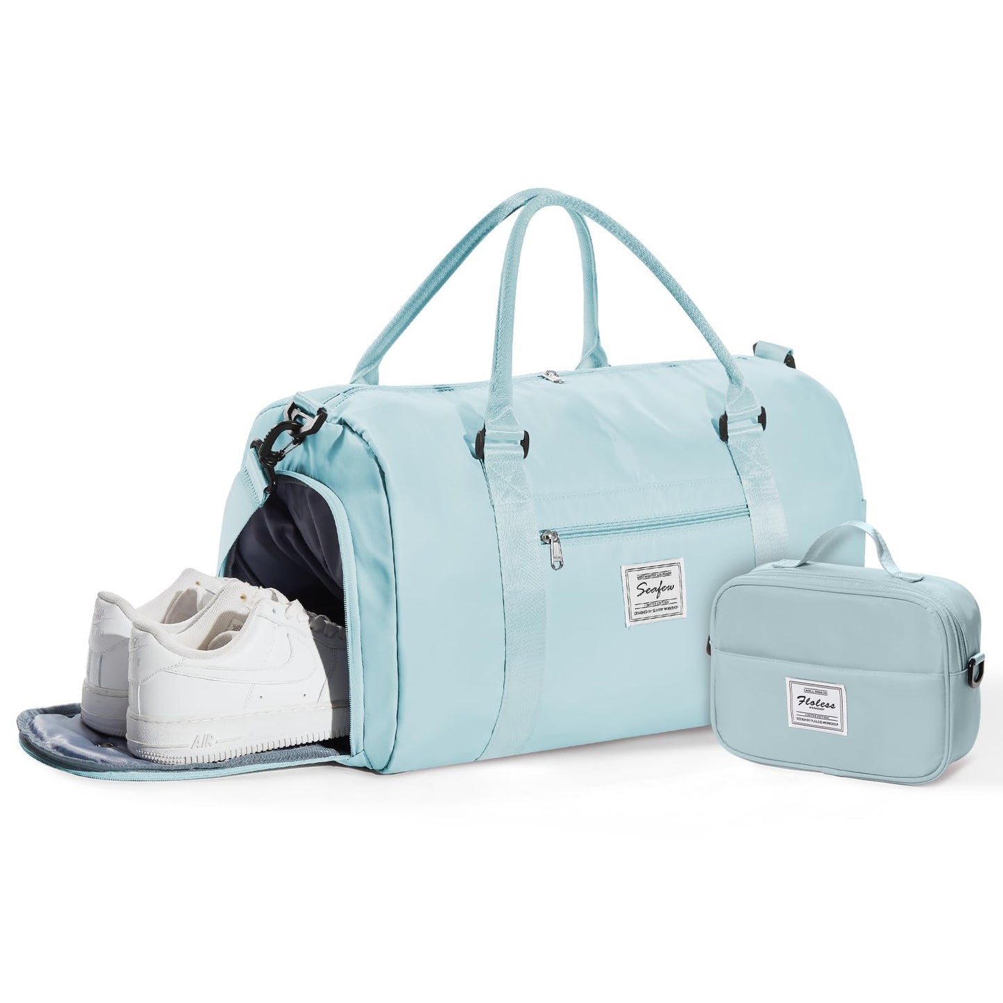 Gym Bag Womens Mens with Shoes Compartment and Wet Pocket Travel Duffel Bag for Women for Plane Sport Gym Tote Bags with Toiletry Bag Waterproof Weekend Overnight Carry on Bag Hospital Holdalls