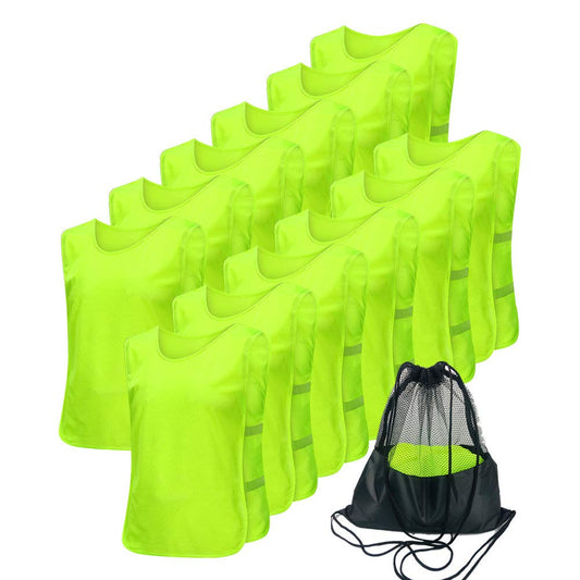 Antoyo 12Pcs Team Pinnies Adult Kids Football Jersey with Elastic Straps