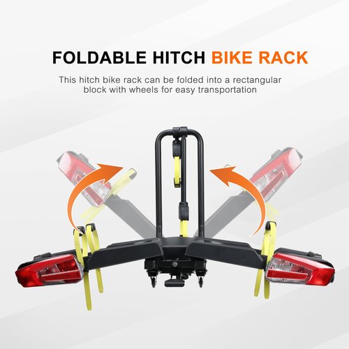 Gearantics 2 E-Bike Foldable Hitch Mount Bike Rack with Light for 2" Receiver SUV & Trucks, Up to 4'' Fat Tire, Lockable Hitch Racks for E-Bike with Ramp and Wheels, 180 LBS Capacity