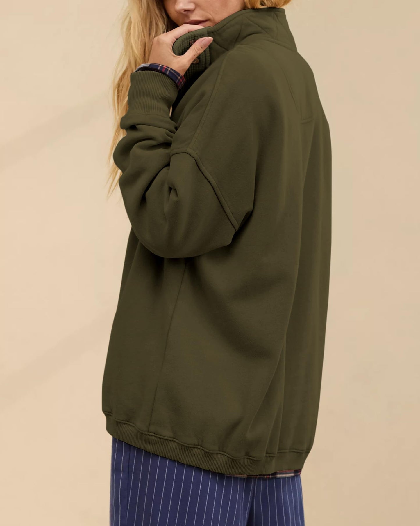 Gacaky Sweatshirt for Women Oversized Casual Long Sleeve Button Henley Neck Pullover Tops Fashion Outfits Clothes Army Green L