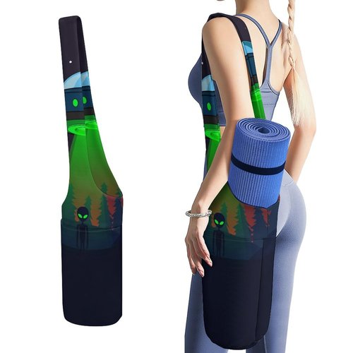 Aliens Spaceship at Night Lightweight Yoga Mat Bag with Pockets Portable Canvas Carrying Shoulder Bags for Women Men