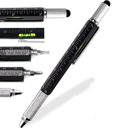 Multitool with Screwdriver, Ruler, Levelgauge for Men Pen Multitool Birthday Gifts for Husband Fathers Dad Husband Grandpa for Home Camping Gear, Hiking, Simple Repair,Black