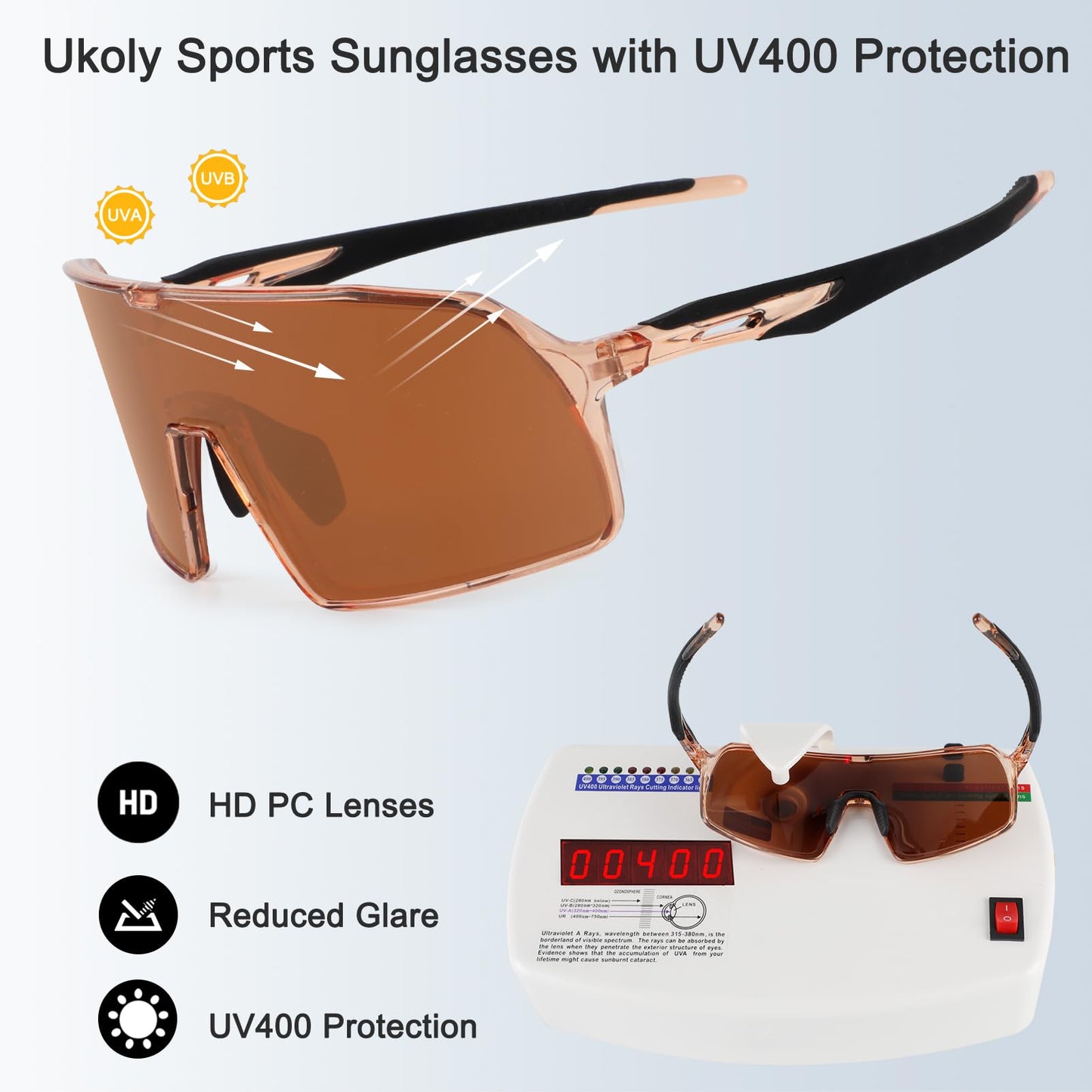 Ukoly Baseball/Running Sunglasses Cycling Glasses For Men Women,Sport Sunglasses HD Lens UV400 Protection TR90 Frame 650 (HD Polarized Brown)