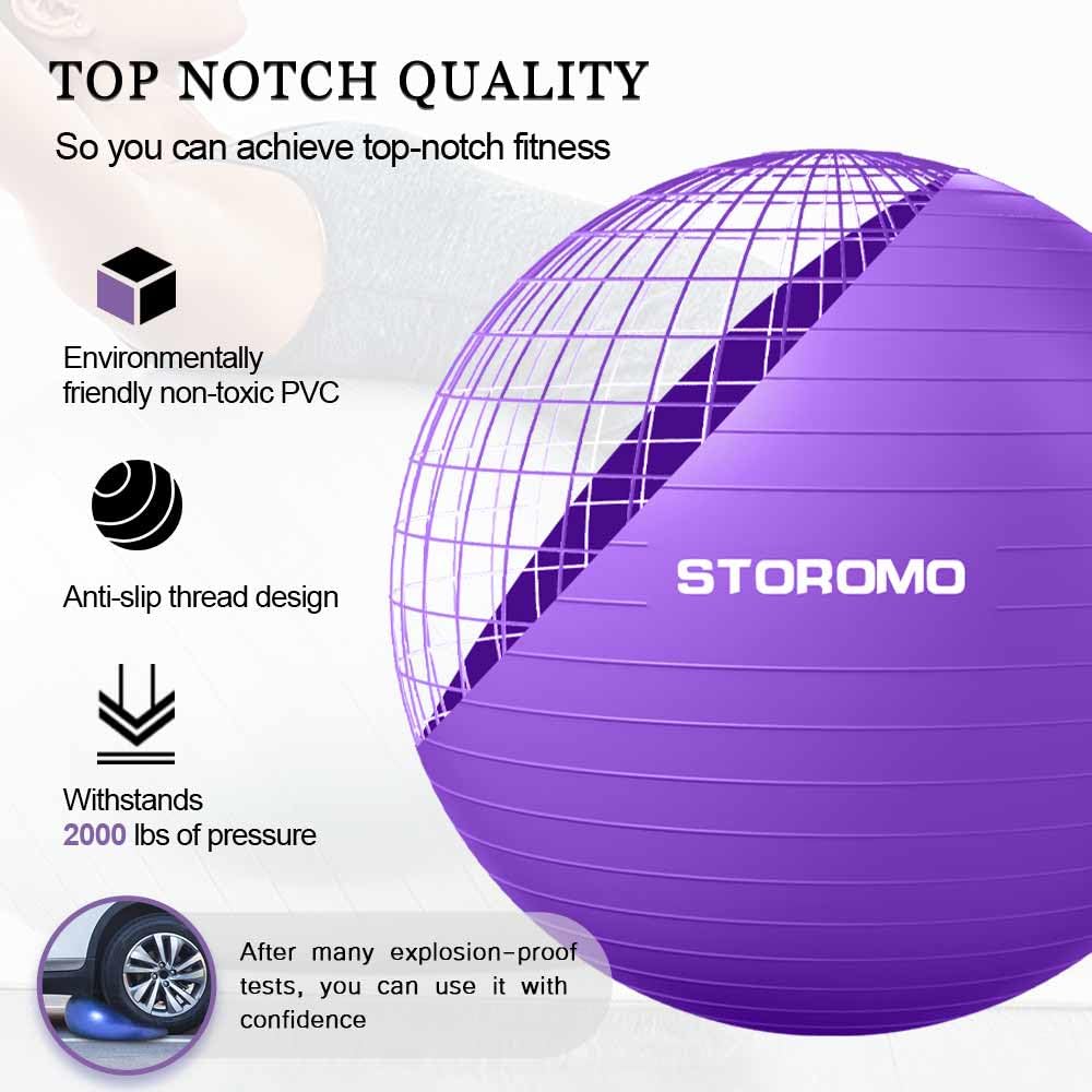 STOROMO Exercise Ball,Yoga Ball(with Exercise Tutorial)，Extra Thick Non-Slip,Holds 2500 lbs, Workout Ball for Pregnancy Birthing and Balance Stability (Purple, 45cm/17.7in)
