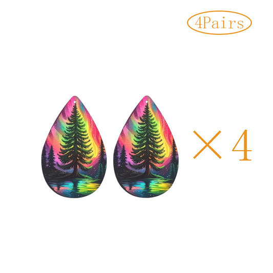 4pairs, Christmas Leather Material Dangle Earrings, Stylish and Elegant Look, Lightweight and Colorful Design Ideal for Daily Wear or Special Occasions, Ideal Gift for Family Girlfriend Birthday (Red and Green Christmas T)