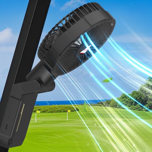 YUGYUM Golf Cart Fan,Magnetic Clip On Fans Rechargeable with Light,10000mAh Battery Operated USB fan for Camping, Cabin & Cruise - Portable Outdoor Fan with 4 Speeds, Timer - Black