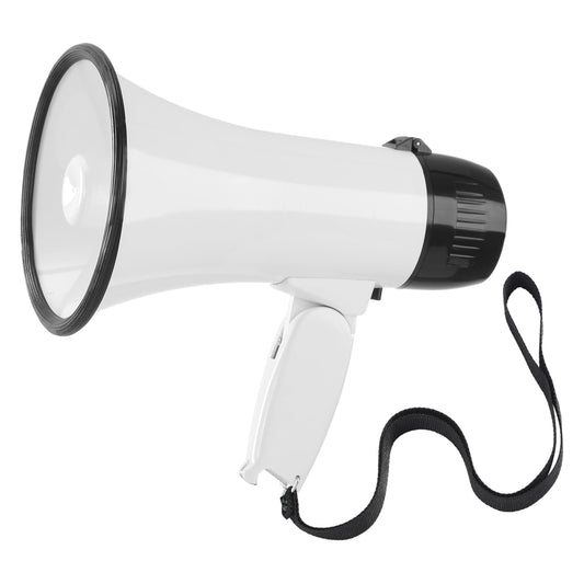 Flydot Megaphone with Speaker Microphone Siren and 240-Second Recording Bulhorn Includes Volume Control for Outdoor Events and Crowd Management White