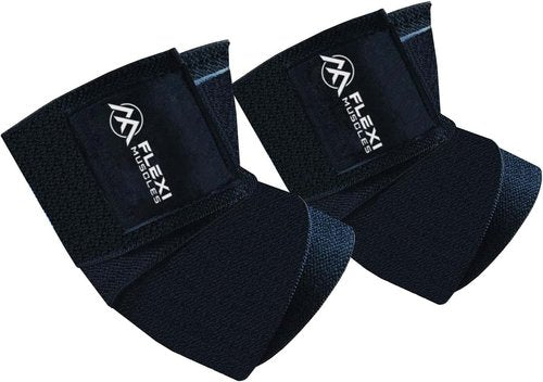 FLEXI MUSCLES Elbow Wraps for Weightlifting (1 Pair) Adjustable Elbow Compression Straps & Joint Support Brace - Ideal for Bench Press, Powerlifting, and Gym Workouts.