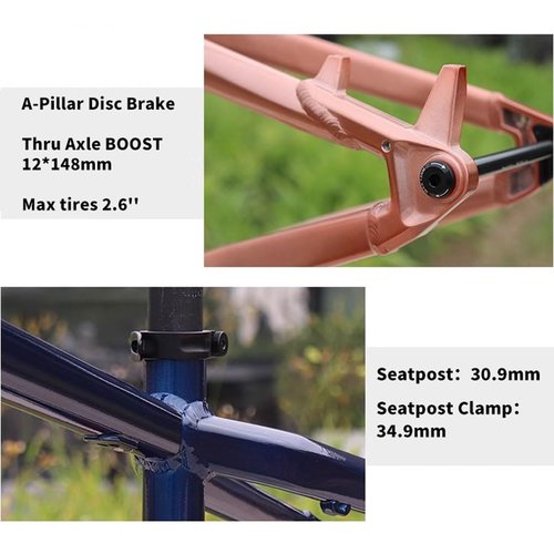 QHIYRZE Mountain Bike Frame 26er Dirt Jump Bike Frame XC/AM Aluminum Alloy Hardtail Frame 12x148mm Thru Axle Boost Frame Disc Brake Internal Routing(Purple)